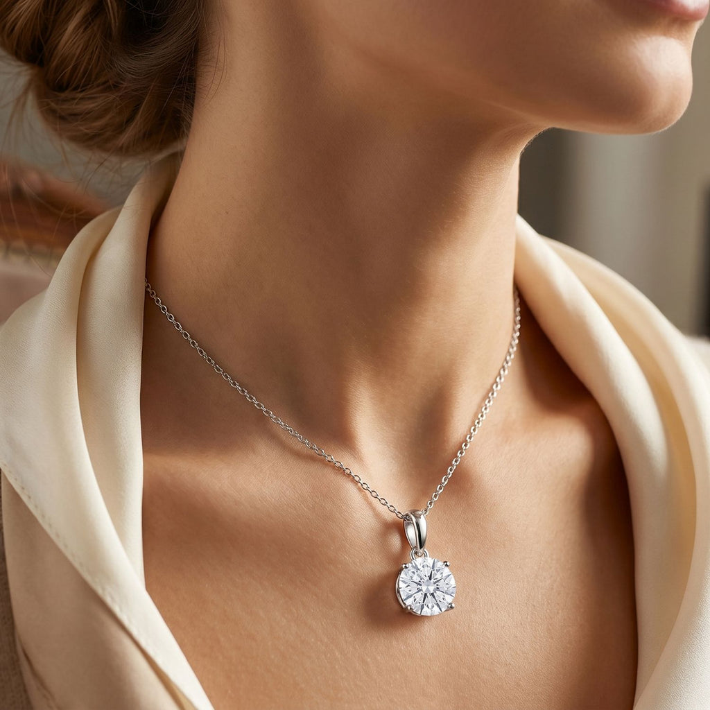 LUXURIANT DIAMOND - Lab Grown Diamant SI-GH,375 Weiß Gold Anhänger mit 925 Silber Kette ca. 50 cm ca. 1.04 ct