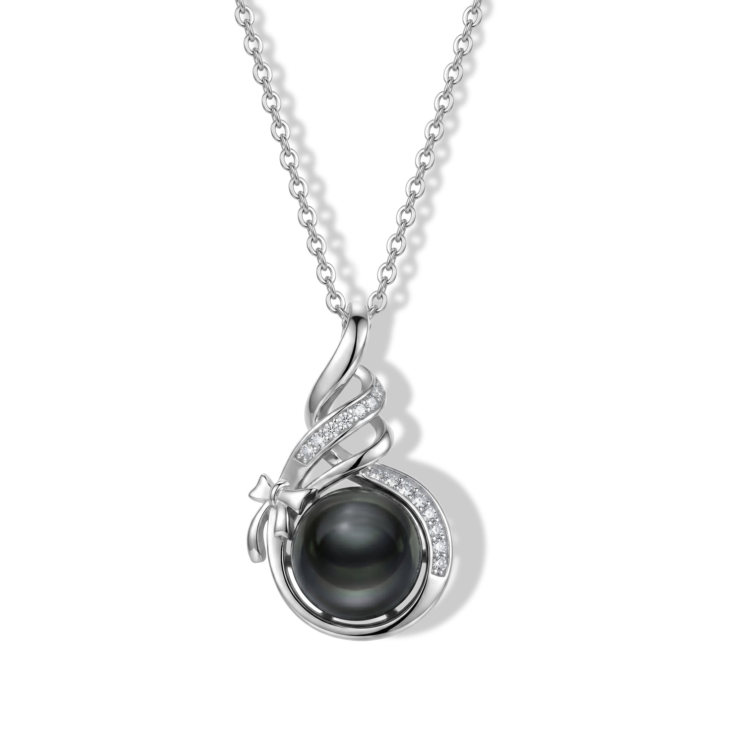 D'Joy Tahiti Perle (10-11mm) und Moissanit Anhänger mit 45cm Kette, 925 Silber rhodiniert