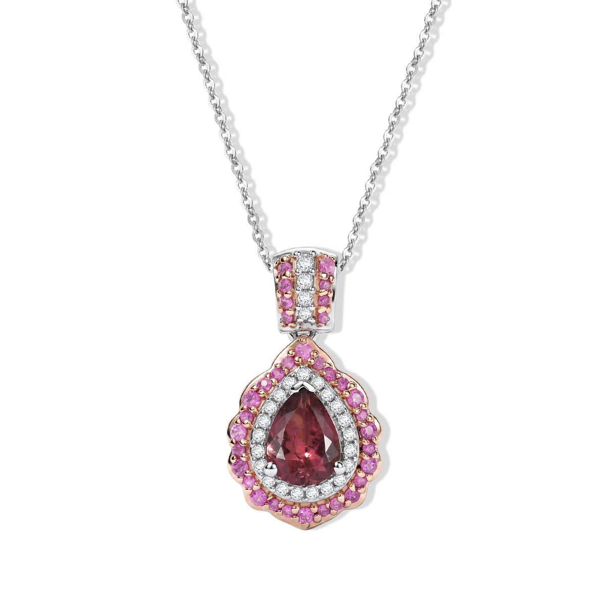 D'Joy AAA Rosa Turmalin, Rosa Saphir Schmuckset ca. 50 cm 925 Silber Rhodiniert ca. 1,72 ct.