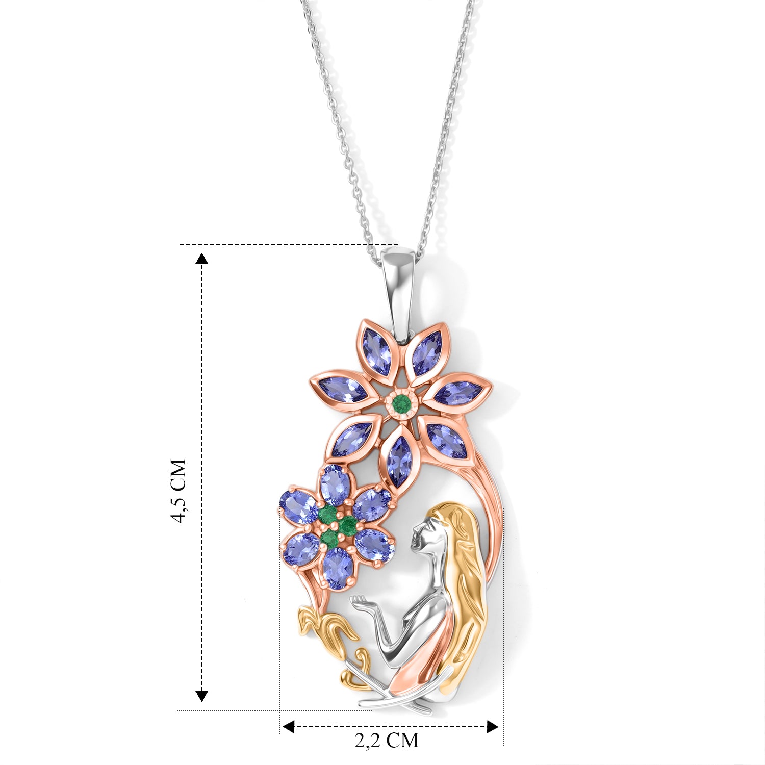 D'Joy AA Tansanit Schmuckset ca. 50 cm 925 Silber Rhodiniert ca. 2,47 ct.