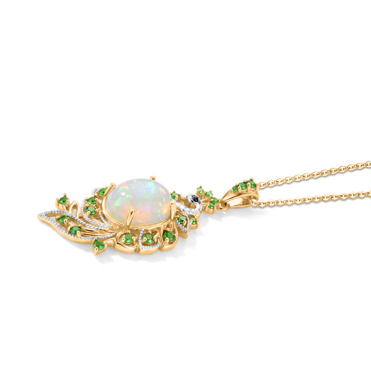 D'Joy AA natürlicher, äthiopischer Welo Opal, Chromdiopsid und schwarzer Spinell Anhänger mit 50cm Kette, 925 Silber 750 Gelbgold Vermeil - 4,72 ct.