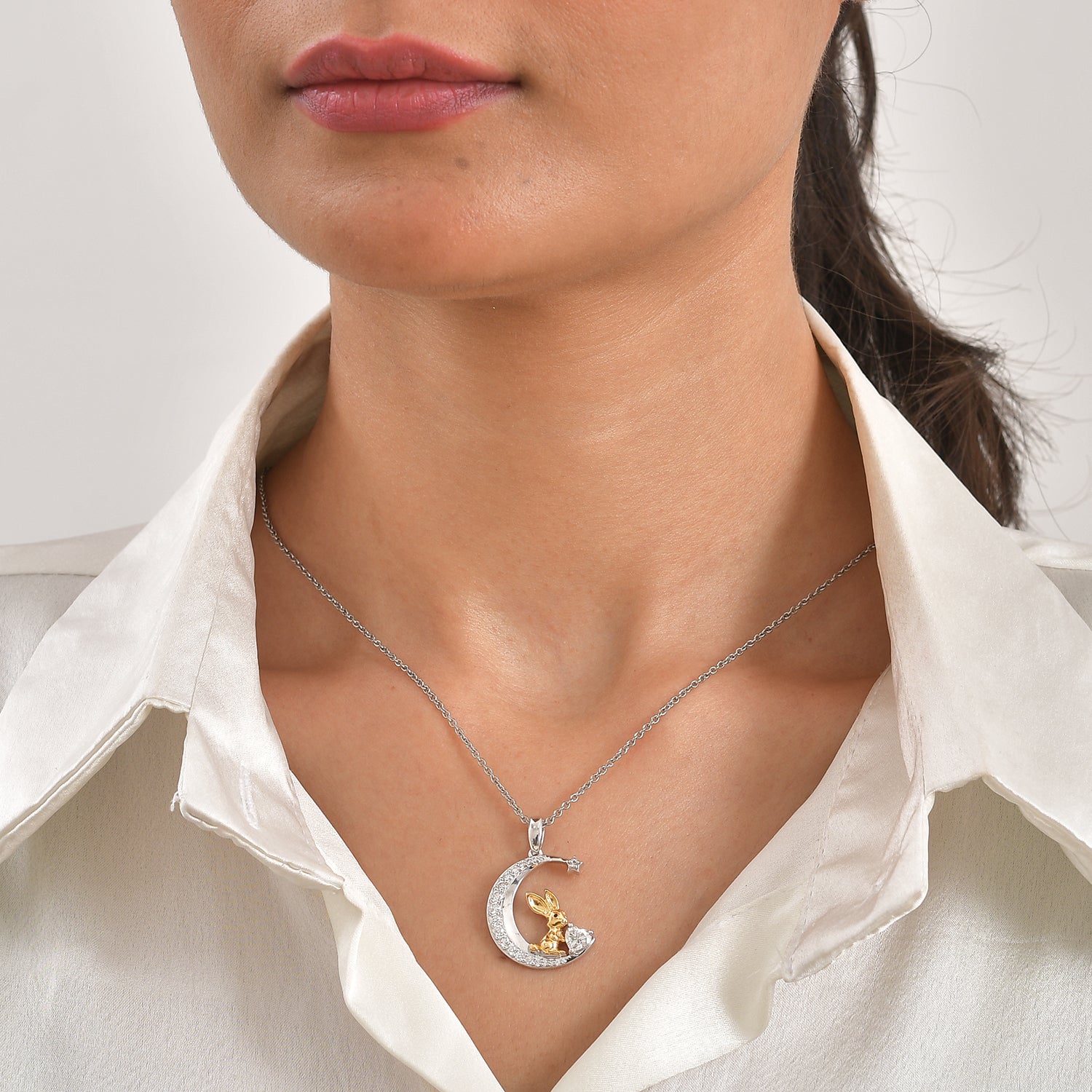 D'Joy Moissanit Schmuckset ca. 50 cm 925 Silber Platiniert und vergoldet und Edelstahl Platiniert ca. 0,92 ct.