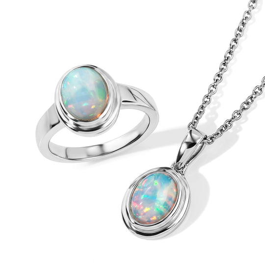 2er Set - EVER TRUE AA Natürlicher, äthiopischer Welo Opal Anhänger mit Kette und Ring, ca. 50 cm (Größe 20.00) rhodiniert ca. 4.99 ct
