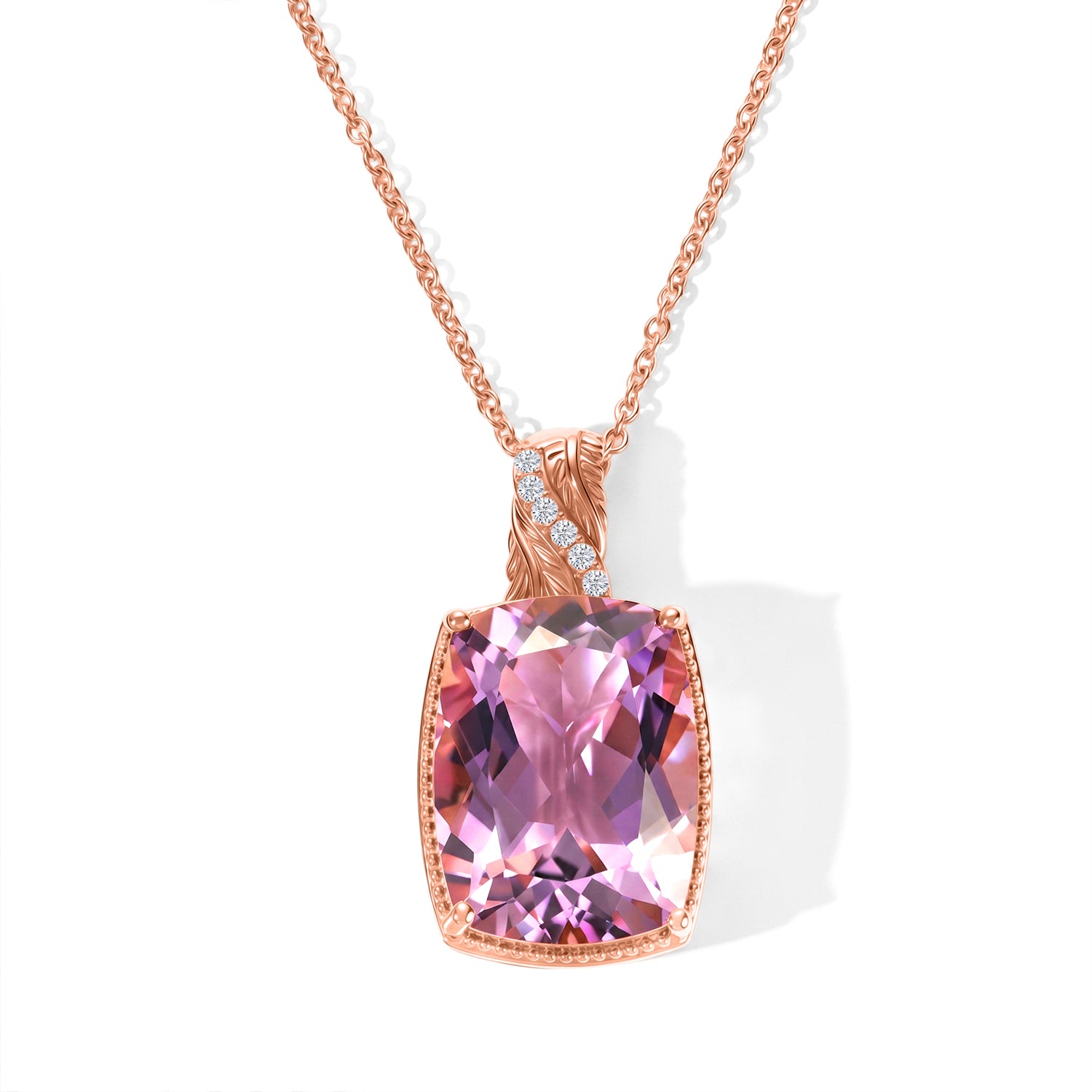 EVER TRUE AA Rose De France Amethyst, Weißer Zirkon Schmuckset ca. 50 cm ca. 19,28 ct.