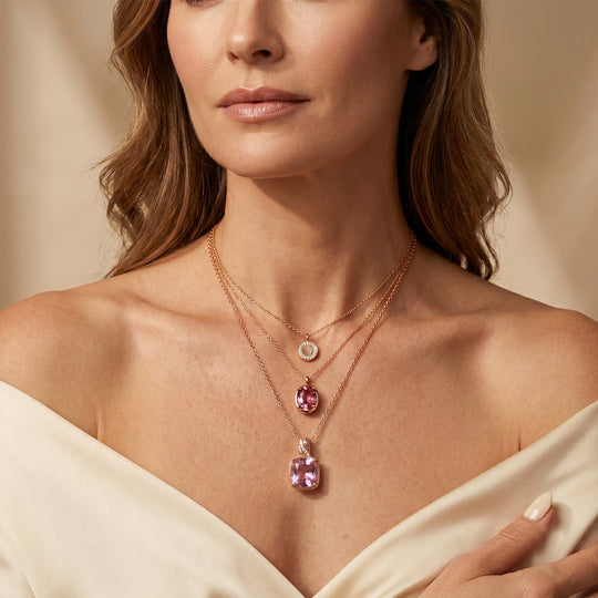 EVER TRUE AA Rose De France Amethyst, Weißer Zirkon Schmuckset ca. 50 cm ca. 19,28 ct.