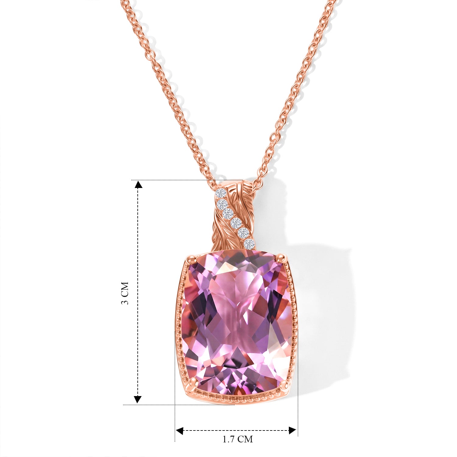EVER TRUE AA Rose De France Amethyst, Weißer Zirkon Schmuckset ca. 50 cm ca. 19,28 ct.