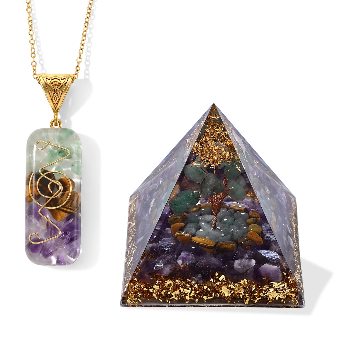 Mehrfarbiger Flourit Edelsteine Schmuckset 316L Edelstahl Antikes Gold und Legierung Antikes Gold ca. 20.00 ct