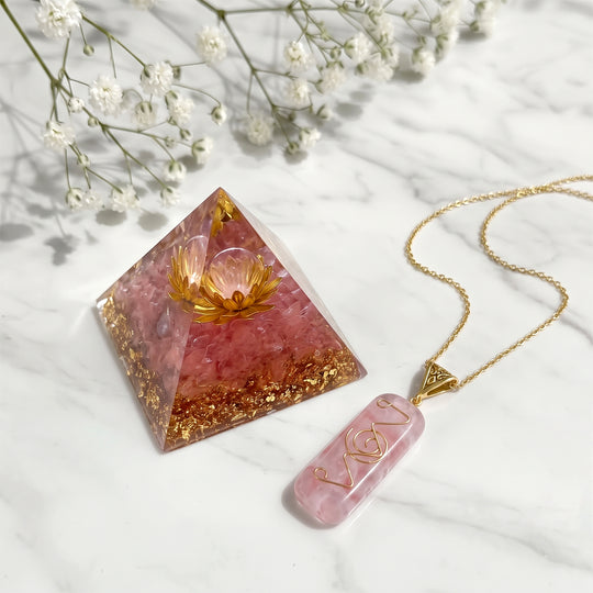 Rosa Quarz Schmuckset 316L Edelstahl Antikes Gold und Legierung Antikes Gold ca. 20.00 ct