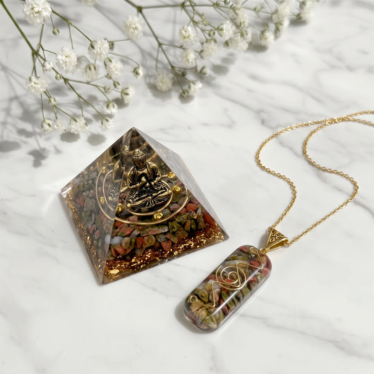 Unakite Schmuckset 316L Edelstahl Antikes Gold und Legierung Antikes Gold ca. 20.00 ct