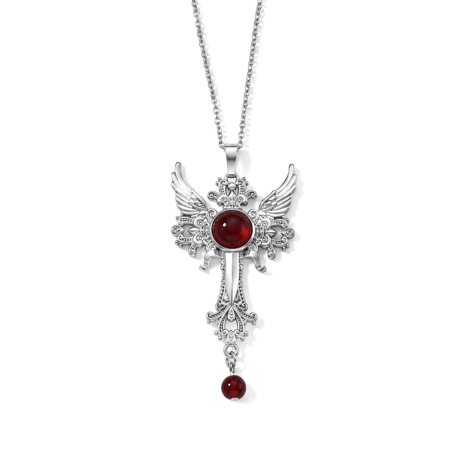 Roter Achat Anhänger mit 50+5cm Edelstahl Kette und Taschenspiegel, Legierung - 120 ct.