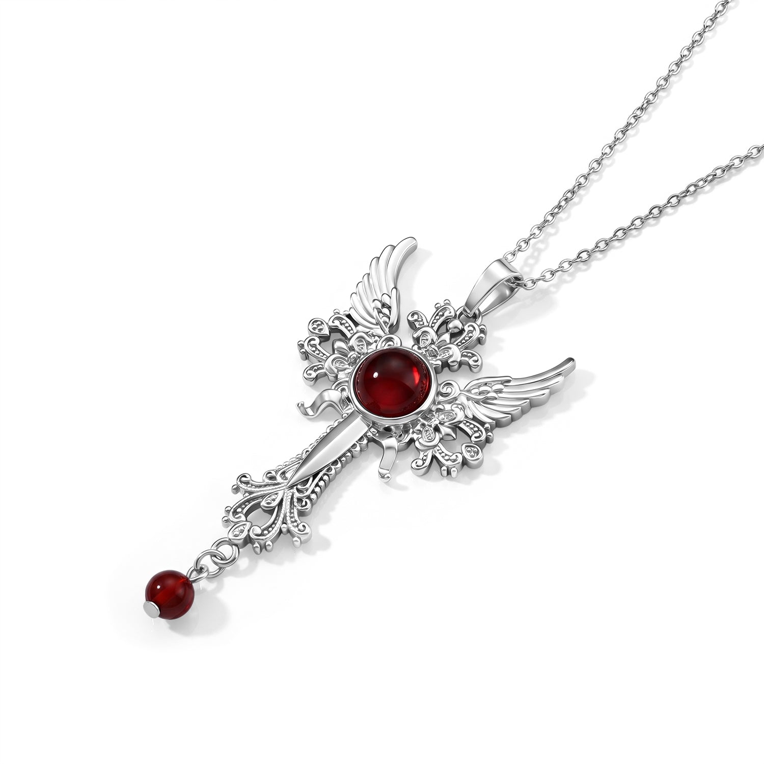 Roter Achat Anhänger mit 50+5cm Edelstahl Kette und Taschenspiegel, Legierung - 120 ct.