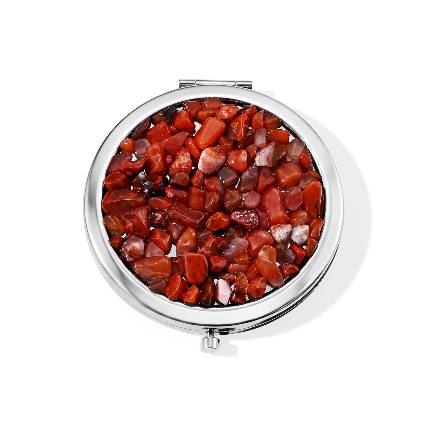 Roter Achat Anhänger mit 50+5cm Edelstahl Kette und Taschenspiegel, Legierung - 120 ct.