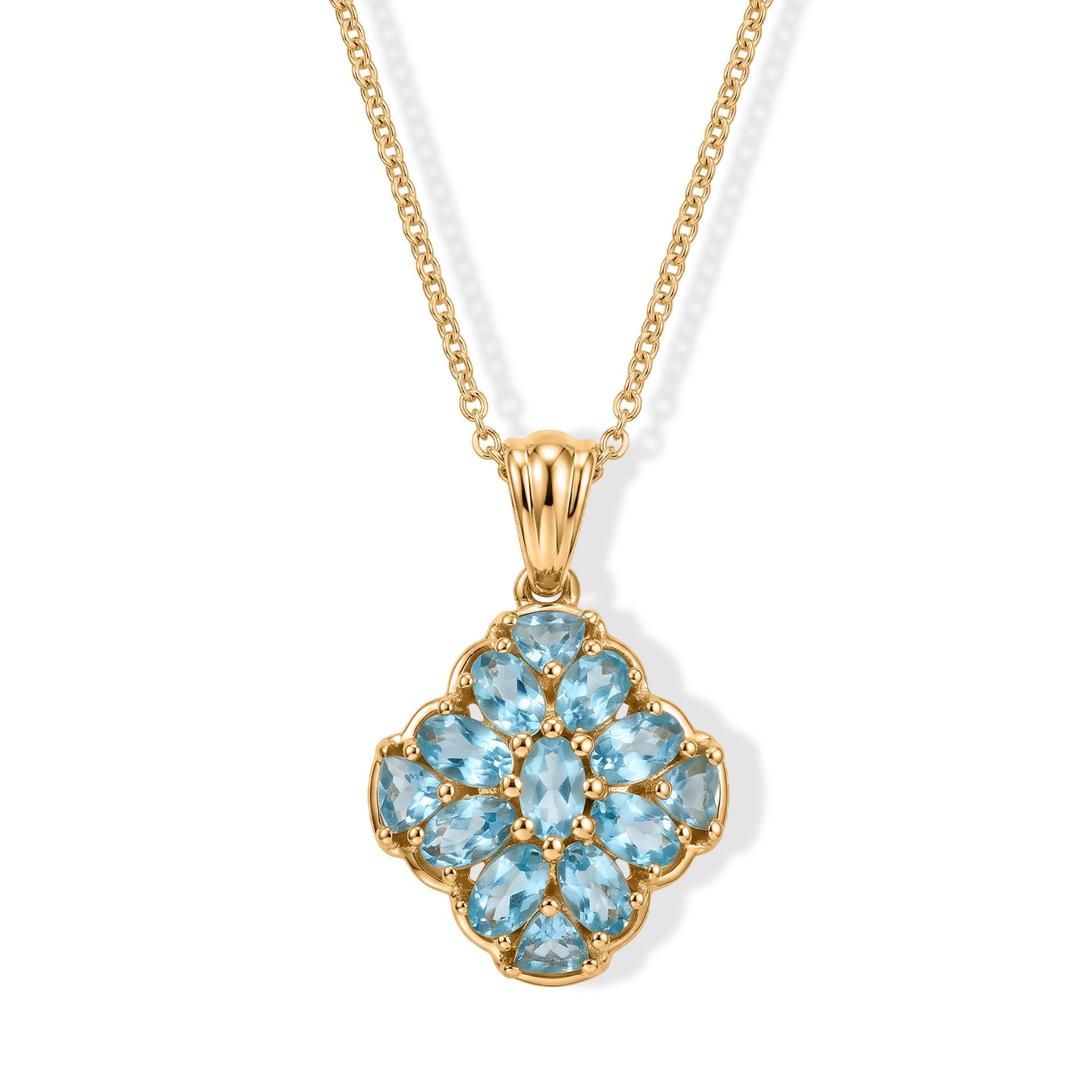 EverTrue AA blauer Apatit Anhänger mit 50cm Edelstahl Kette, Bronze mit Gelbgold E-Beschichtung - 3,06 ct.