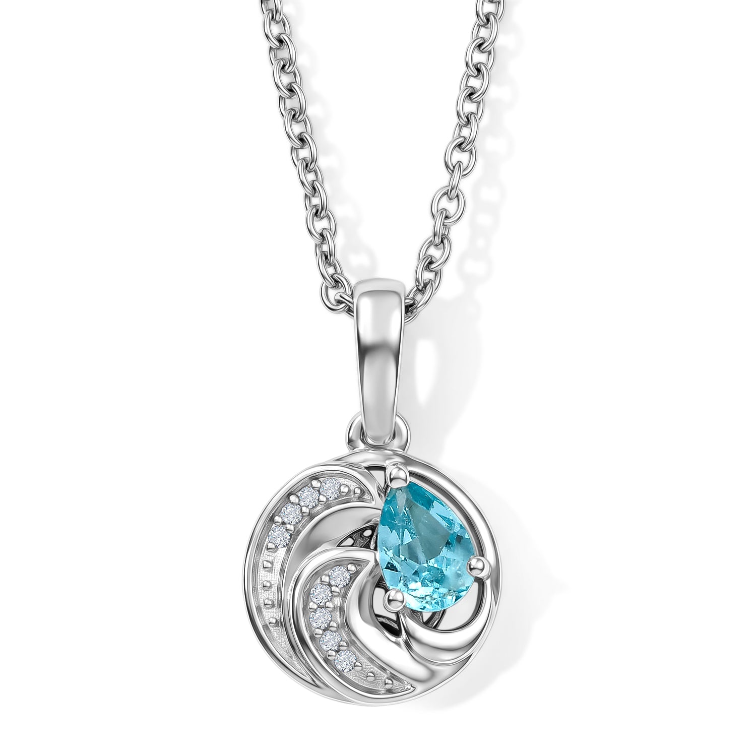 D'Joy AA blauer Apatit und Zirkon Anhänger mit 50cm Edelstahl Kette, 925 Silber platiniert - 0,52 ct.