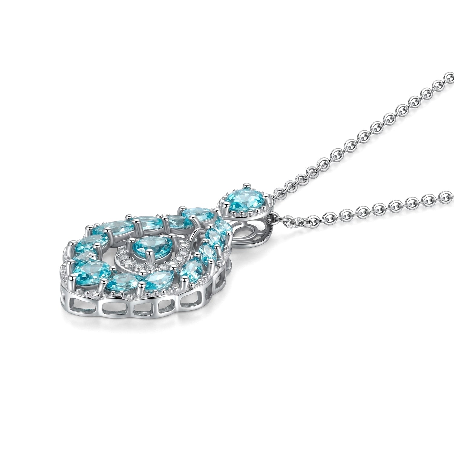 D'Joy AA Blauer Apatit Schmuckset ca. 50 cm 925 Silber Platiniert und Edelstahl Platiniert ca. 2,69 ct.