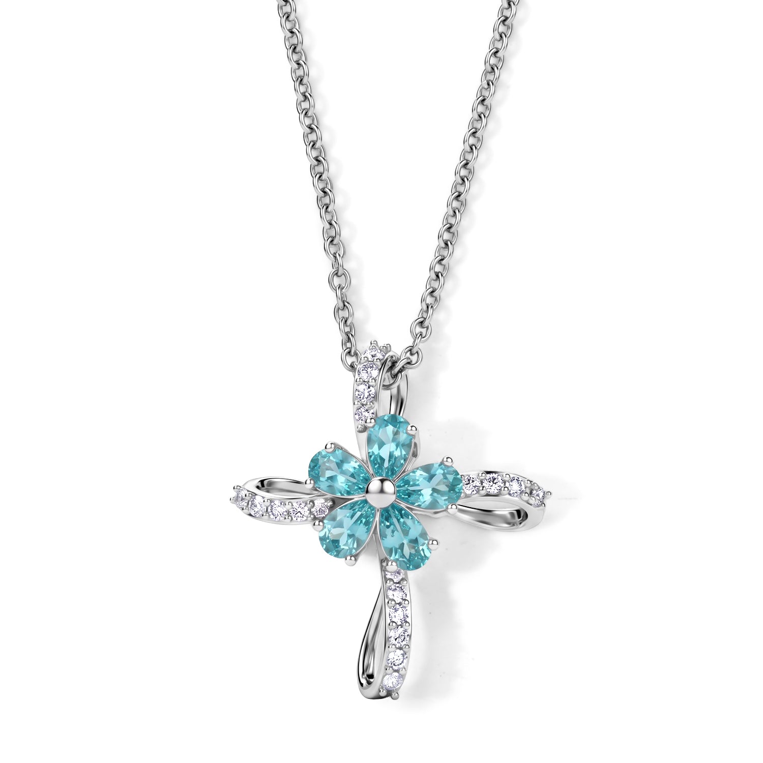 D'Joy AA blauer Apatit und Zirkon Anhänger mit 50cm Edelstahl Kette, 925 Silber platiniert - 1,40 ct.