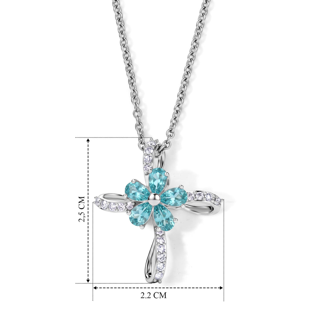 D'Joy AA Blauer Apatit, Weißer Zirkon Schmuckset ca. 50 cm 925 Silber Platiniert und Edelstahl Platiniert ca. 1,40 ct.