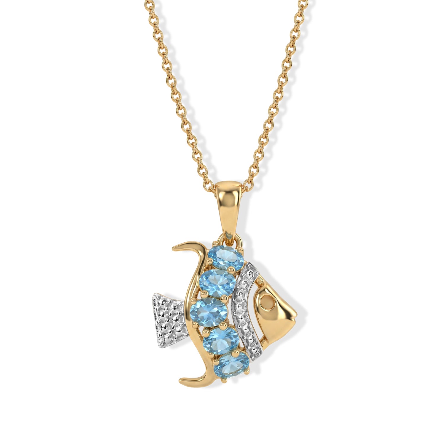D'Joy AA blauer Apatit Anhänger 50cm Edelstahl Kette, 925 Silber in Goldton - 1,04 ct.