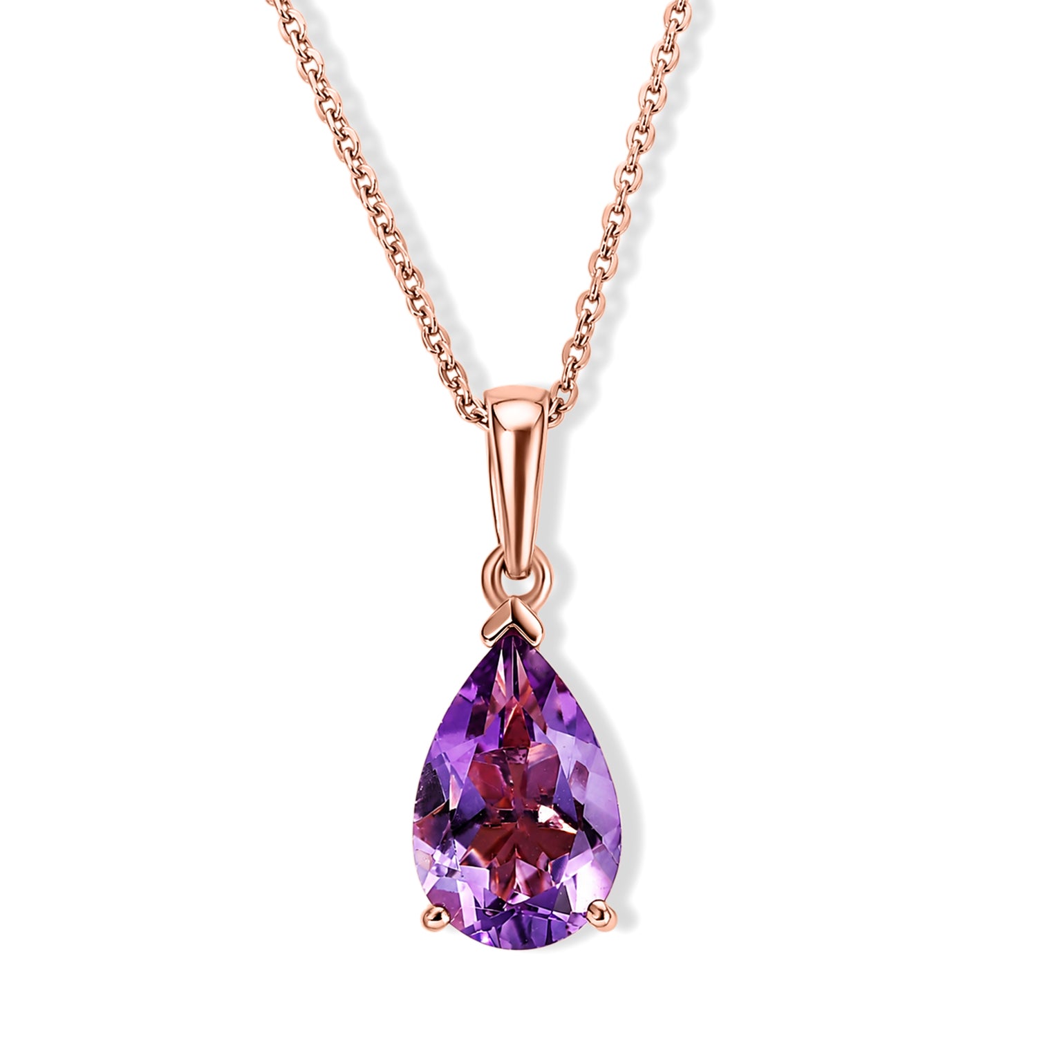 D'Joy Rose De France Amethyst Solitär Anhänger mit 50cm Kette, 925 Silber rosévergoldet - 2,53 ct.