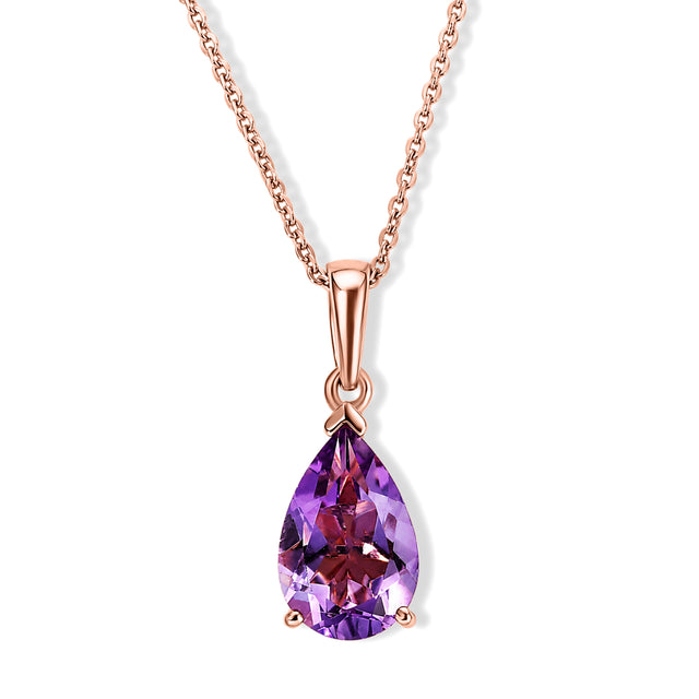 D'Joy Rose De France Amethyst Solitär Anhänger mit 50cm Kette, 925 Silber rosévergoldet - 2,53 ct.