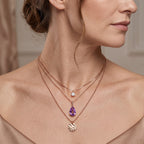 D'Joy Rose De France Amethyst Solitär Anhänger mit 50cm Kette, 925 Silber rosévergoldet - 2,53 ct.