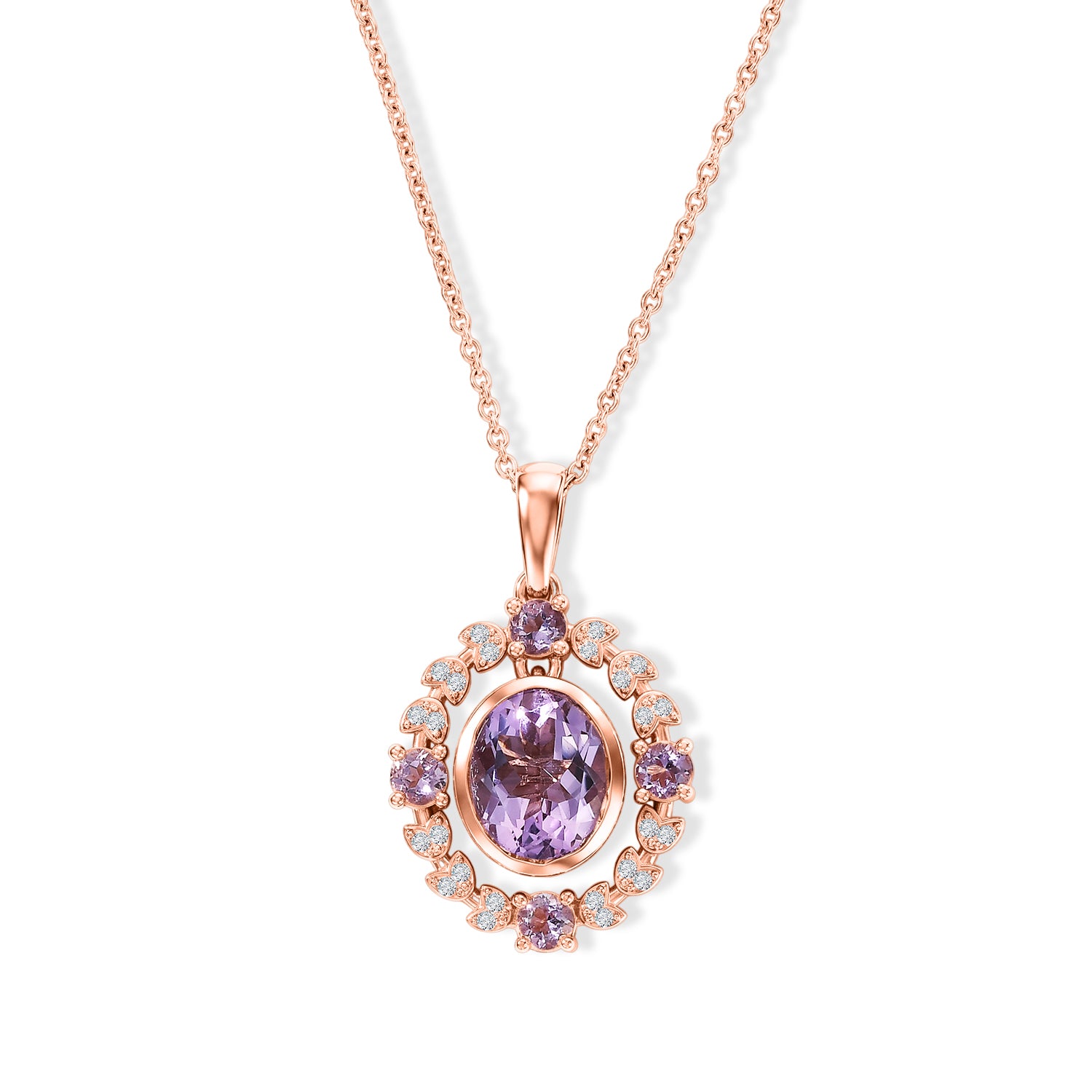 EVER TRUE Rose De France Amethyst Schmuckset ca. 50 cm 950 Kupfer Rosévergoldet und Edelstahl Rosévergoldet ca. 5,42 ct.