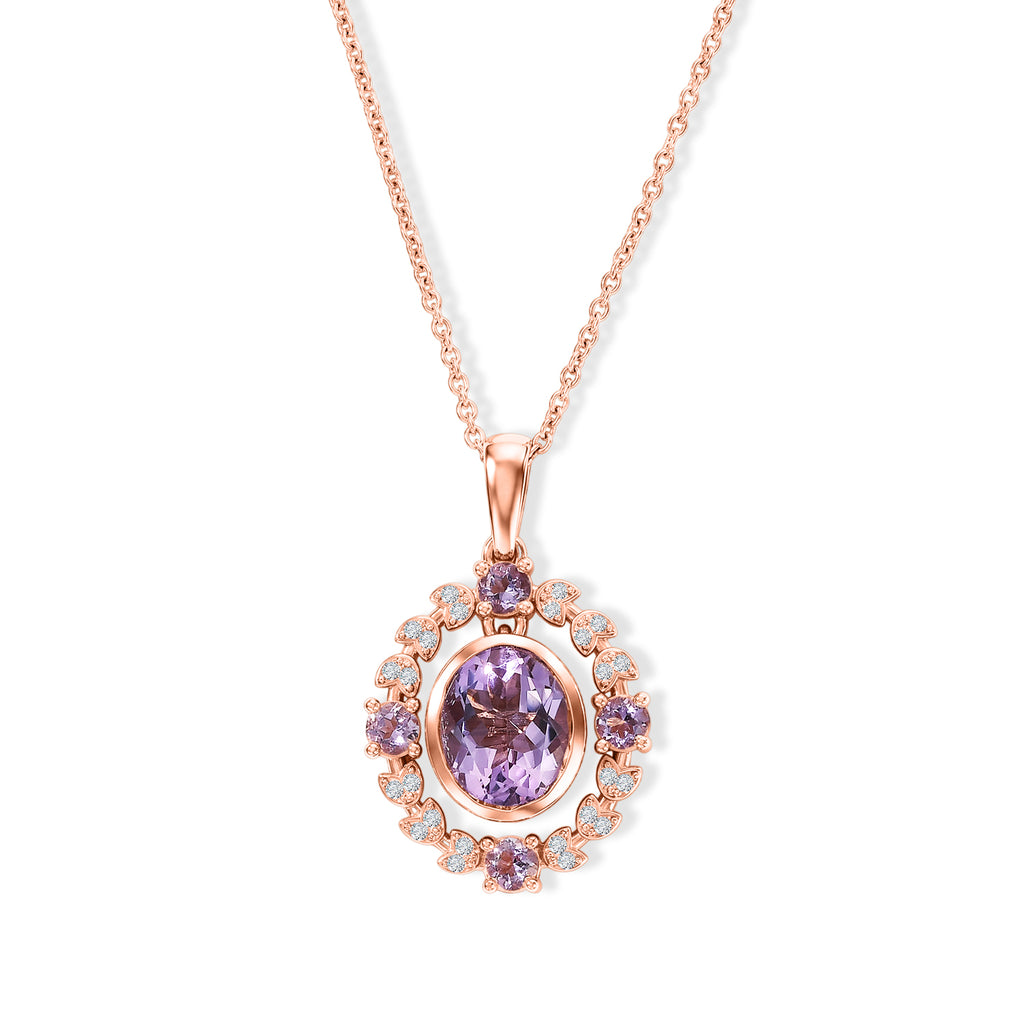 EVER TRUE Rose De France Amethyst Schmuckset ca. 50 cm 950 Kupfer Rosévergoldet und Edelstahl Rosévergoldet ca. 5,42 ct.