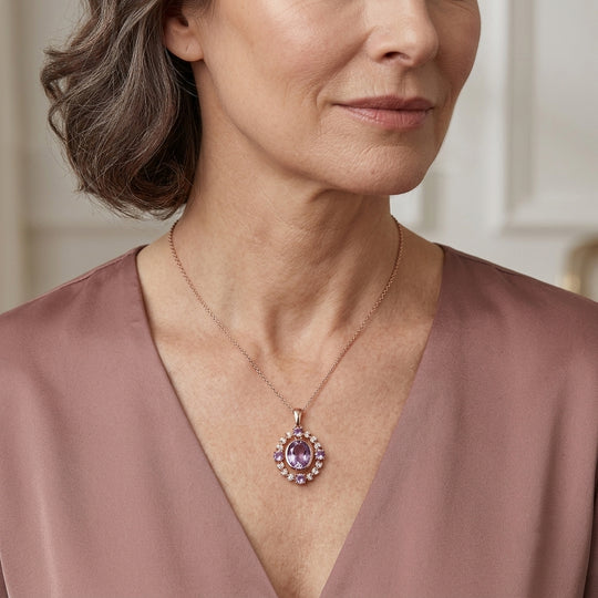 EVER TRUE Rose De France Amethyst Schmuckset ca. 50 cm 950 Kupfer Rosévergoldet und Edelstahl Rosévergoldet ca. 5,42 ct.