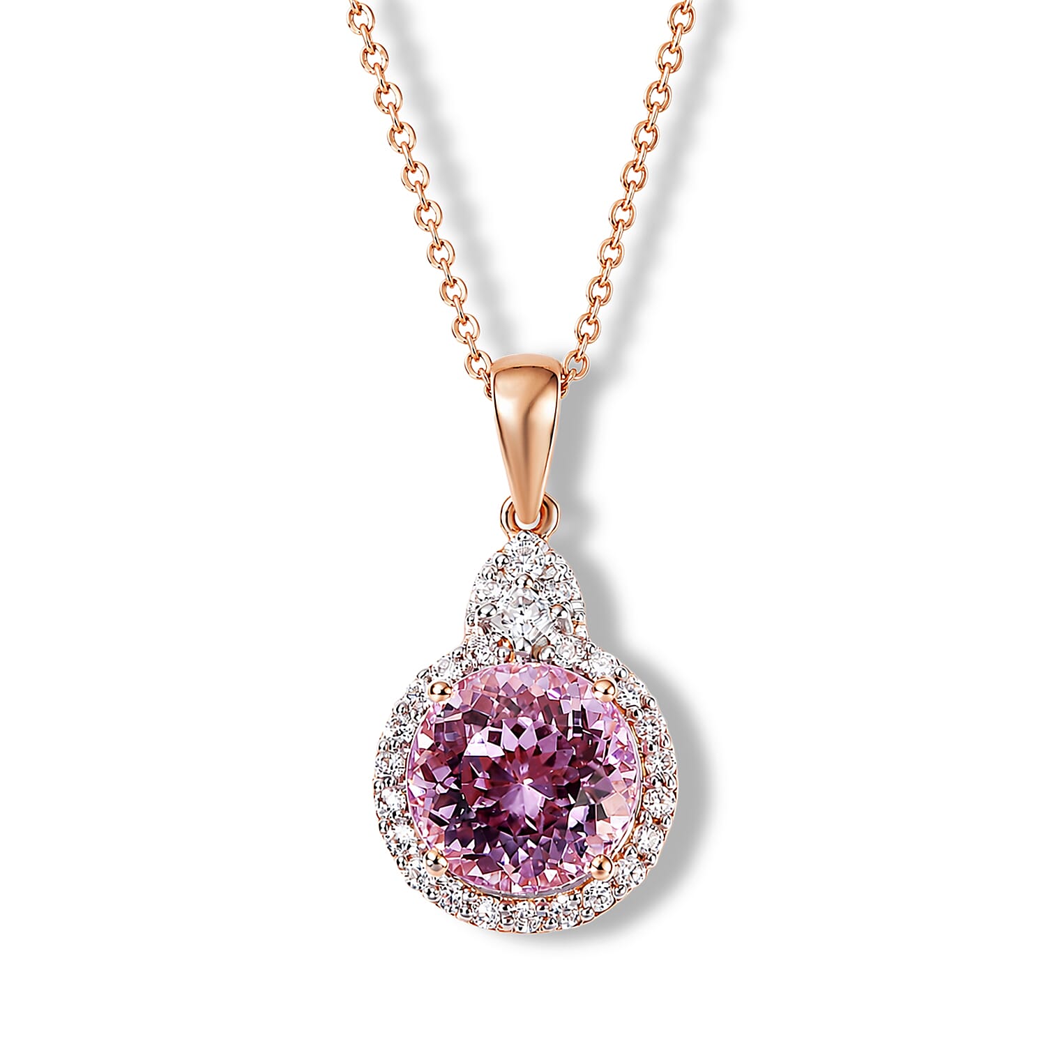 D'Joy AA Martha Rocha Kunzite, Moissanit Schmuckset ca. 45 cm 925 Silber 750 Roségold vermeil ca. 4,02 ct.