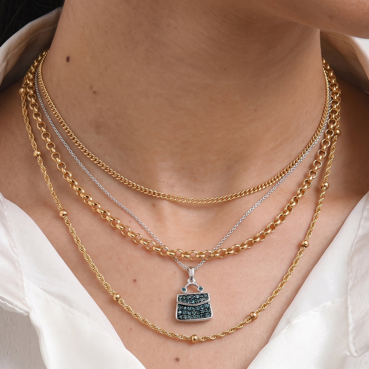 D'Joy Blauer Diamant (IR) Anhänger mit Kette, ca. 50 cm 925 Silber Rhodiniert ca. 0.50 ct