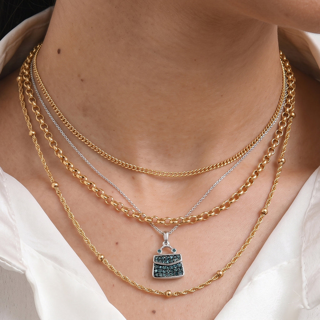 D'Joy Blauer Diamant Schmuckset ca. 50 cm 925 Silber Rhodiniert ca. 0,53 ct.