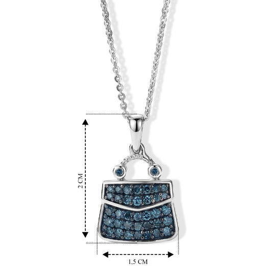 D'Joy Blauer Diamant (IR) Anhänger mit Kette, ca. 50 cm 925 Silber Rhodiniert ca. 0.50 ct