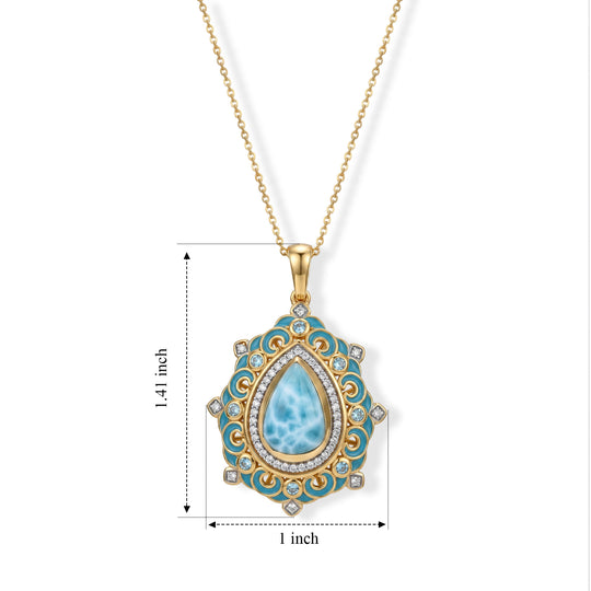 D'Joy AAA Larimar, Schweizer Blautopas Schmuckset ca. 50 cm 925 Silber 750 Gelbgold vermeil ca. 4,85 ct.