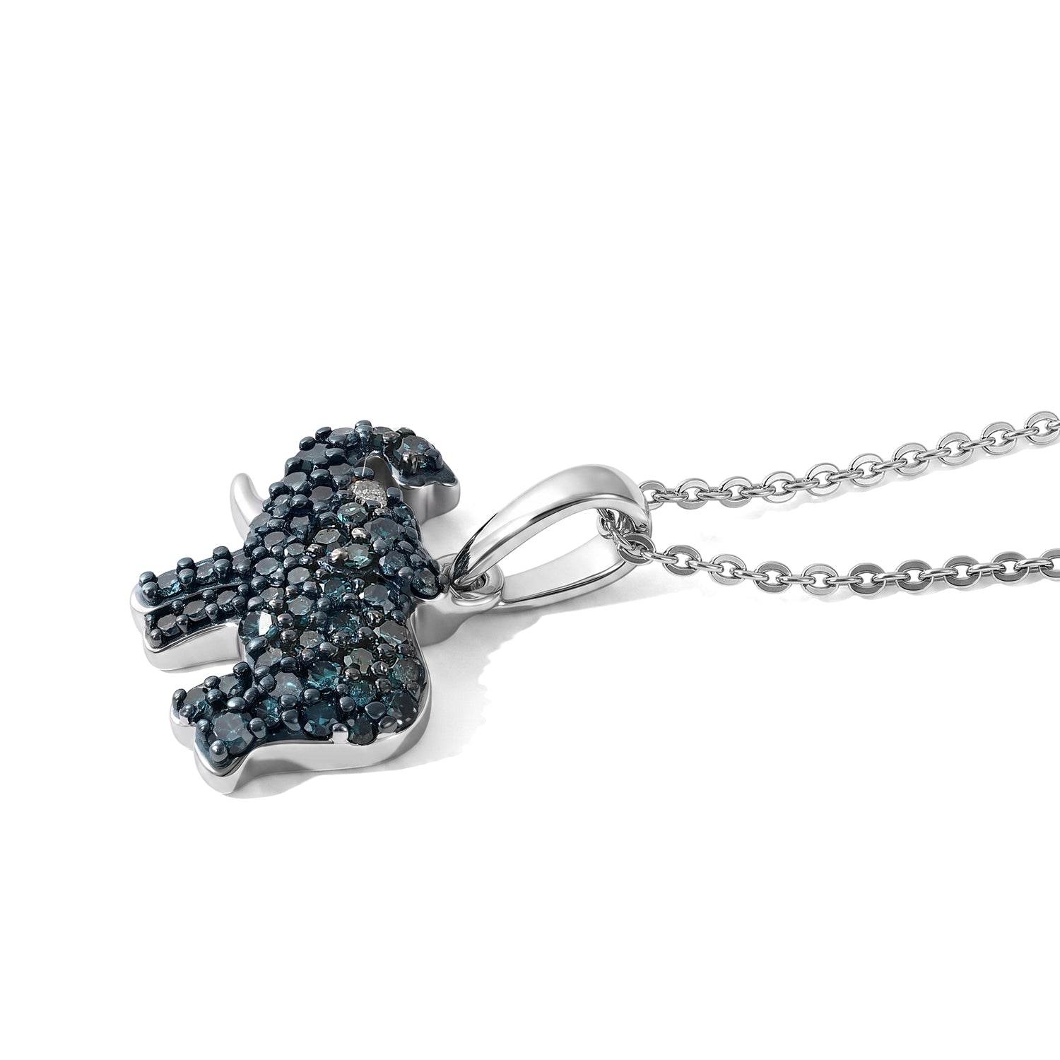 D'Joy blauer und weißer Diamant Elefant Anhänger mit 50cm Kette, 925 Silber rhodiniert - 0,36 ct.