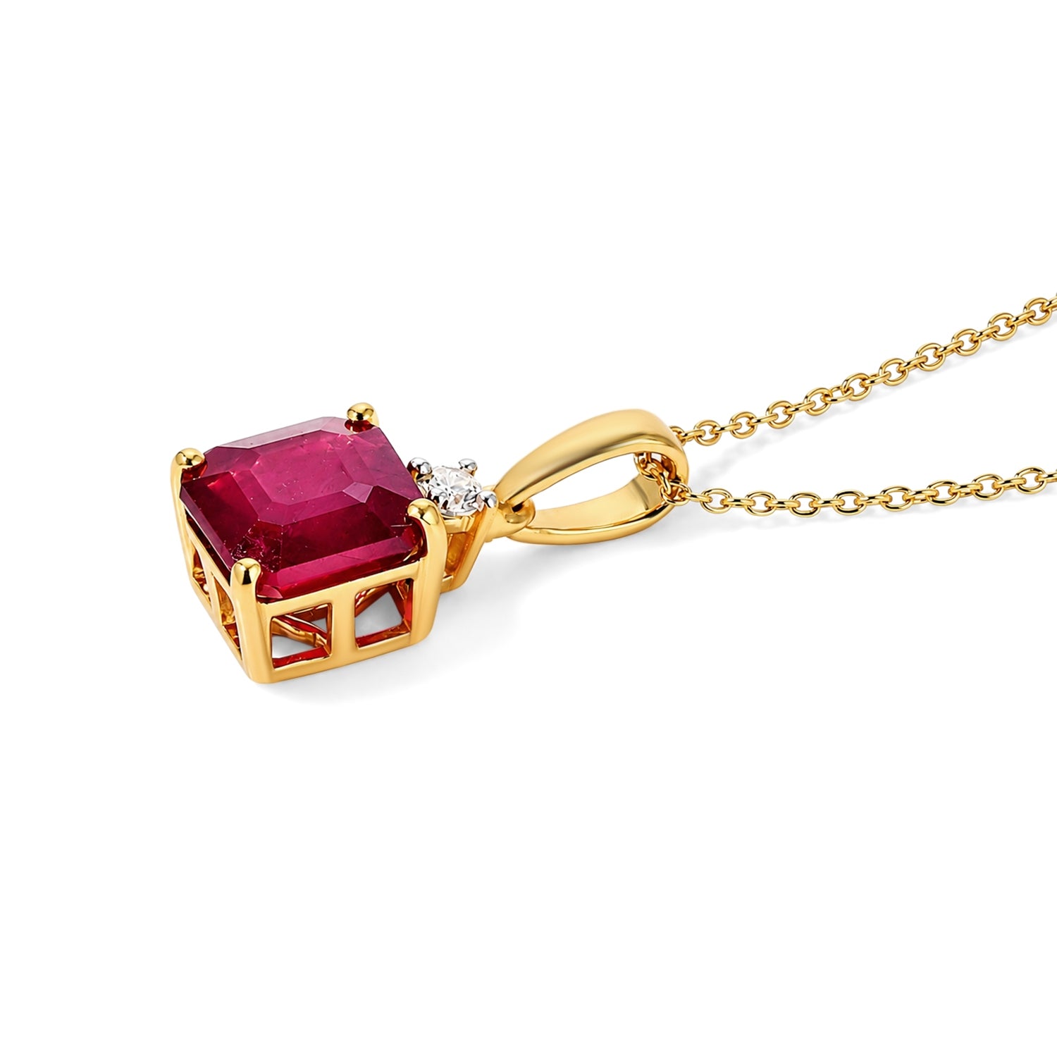 D'Joy Niassa Rubin, Moissanit Schmuckset ca. 50 cm 925 Silber 750 Gelbgold vermeil ca. 3,50 ct.