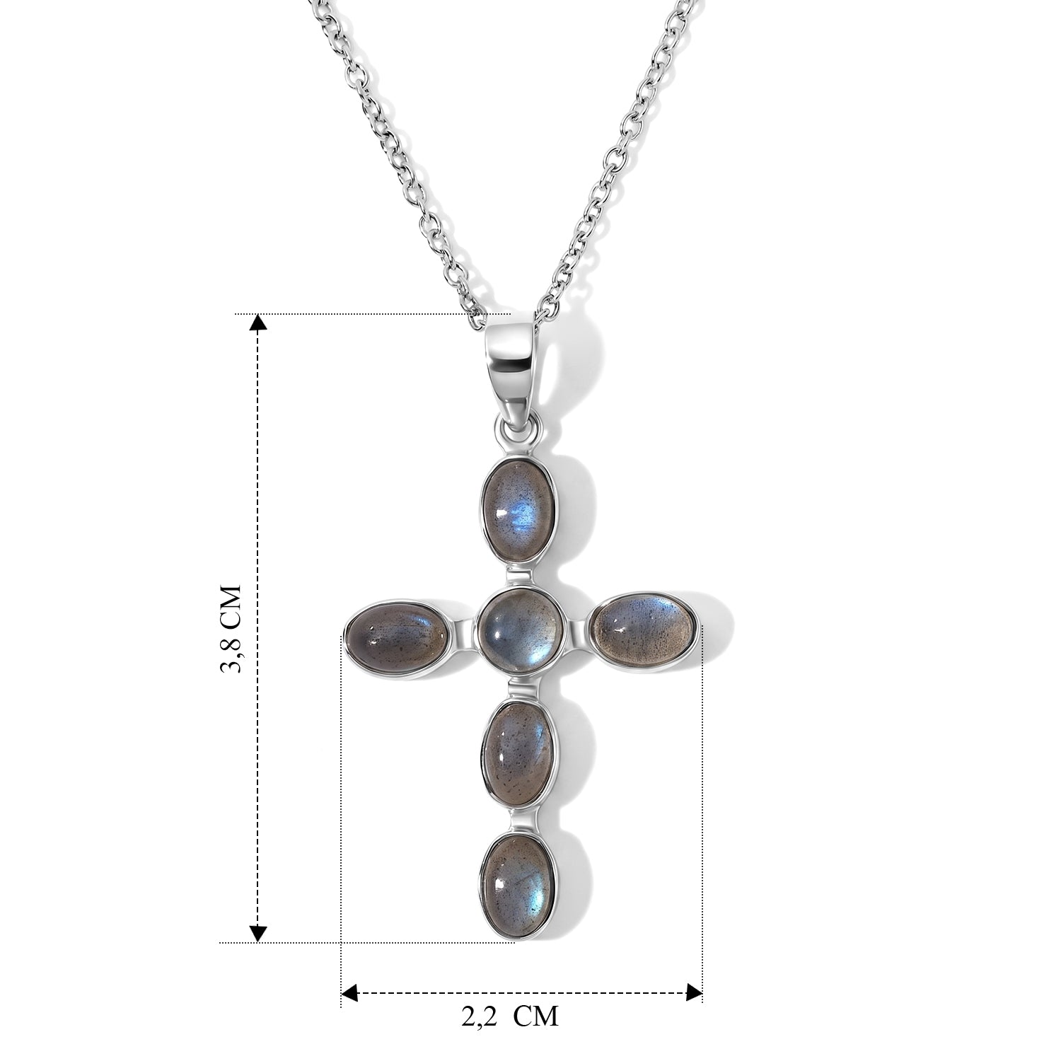AAA Labradorit Anhänger, 925 Silber, 316L Edelstahl Kette ca. 50 cm ca. 3.52 ct