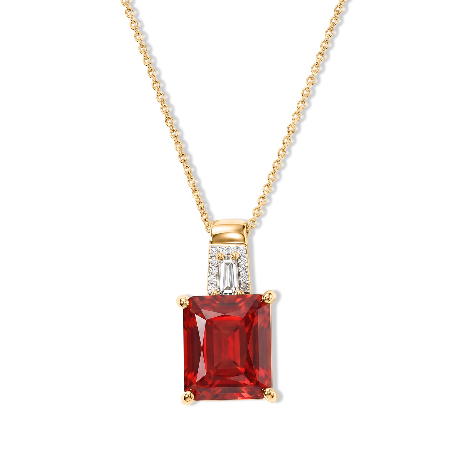 D'Joy Rubin Feuer Triplett Quarz und Zirkon Anhänger mit 50cm Kette, 925 Silber 750 Gelbgold Vermeil - 6,87 ct.