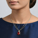 D'Joy Rubin-Feuer-Triplett-Quarz., Weißer Zirkon Schmuckset ca. 50 cm 925 Silber 750 Gelbgold vermeil ca. 6,87 ct.