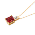 D'Joy Rubin-Feuer-Triplett-Quarz., Weißer Zirkon Schmuckset ca. 50 cm 925 Silber 750 Gelbgold vermeil ca. 6,87 ct.