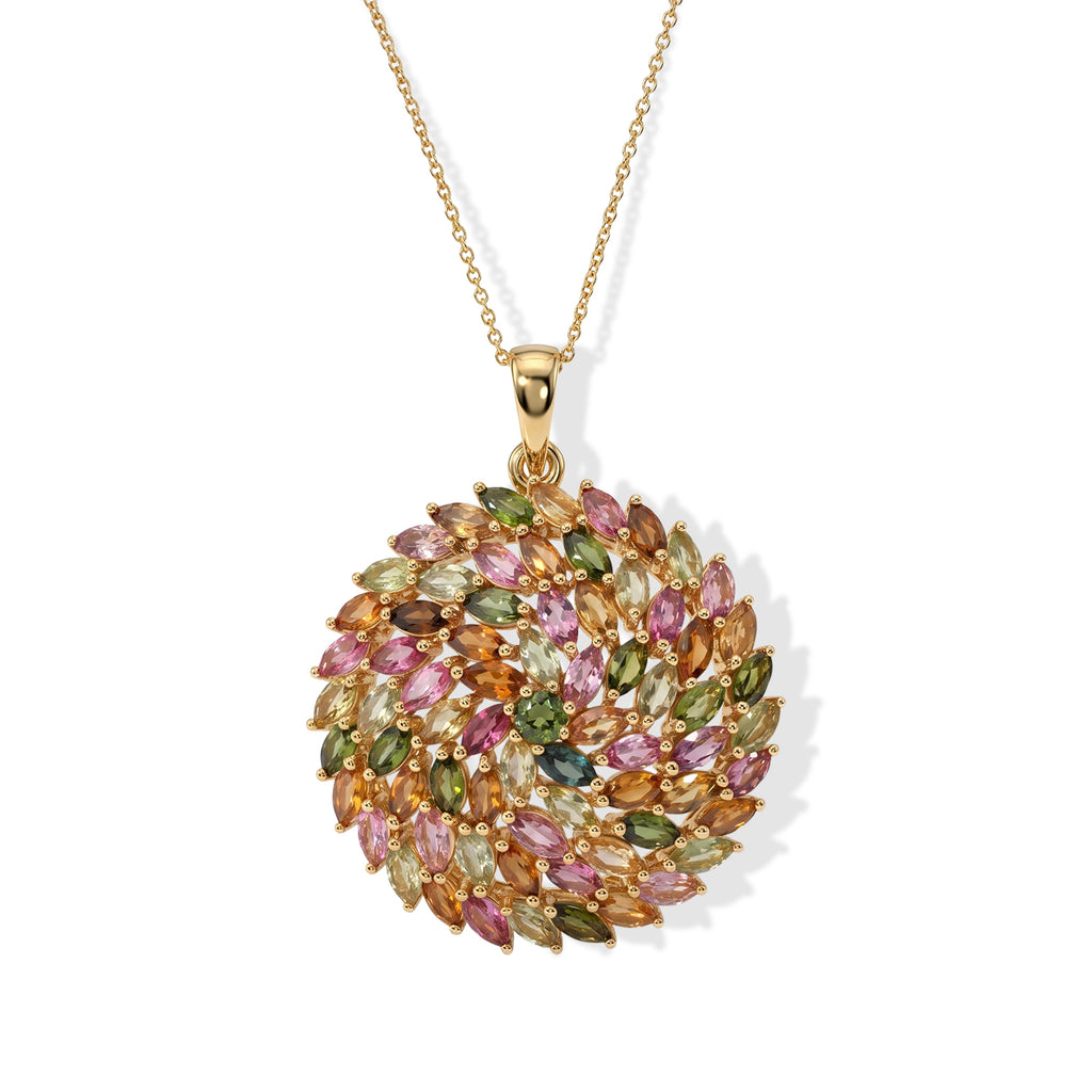 D'Joy AA Mehrfarbig-Turmalin Schmuckset ca. 50 cm 925 Silber 750 Gelbgold vermeil ca. 6,11 ct.