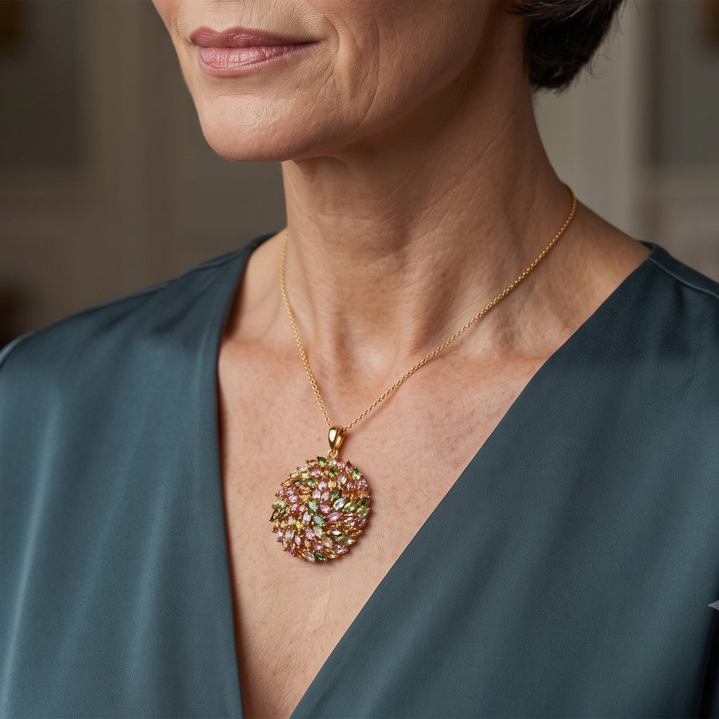 D'Joy AA Mehrfarbig-Turmalin Schmuckset ca. 50 cm 925 Silber 750 Gelbgold vermeil ca. 6,11 ct.