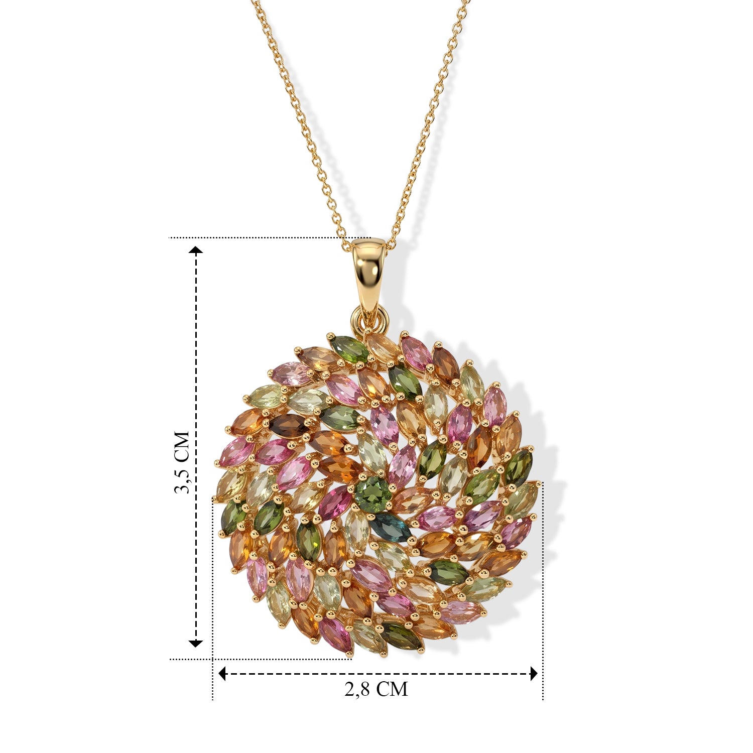 D'Joy AA Mehrfarbig-Turmalin Schmuckset ca. 50 cm 925 Silber 750 Gelbgold vermeil ca. 6,11 ct.