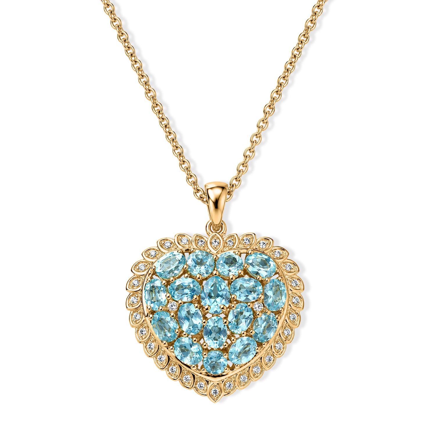 EverTrue AA Batroke blauer Apatit und Zirkon Anhänger mit 50cm Edelstahl Kette, Bronze mit Gelbgold E-Beschichtung - 3,78 ct.