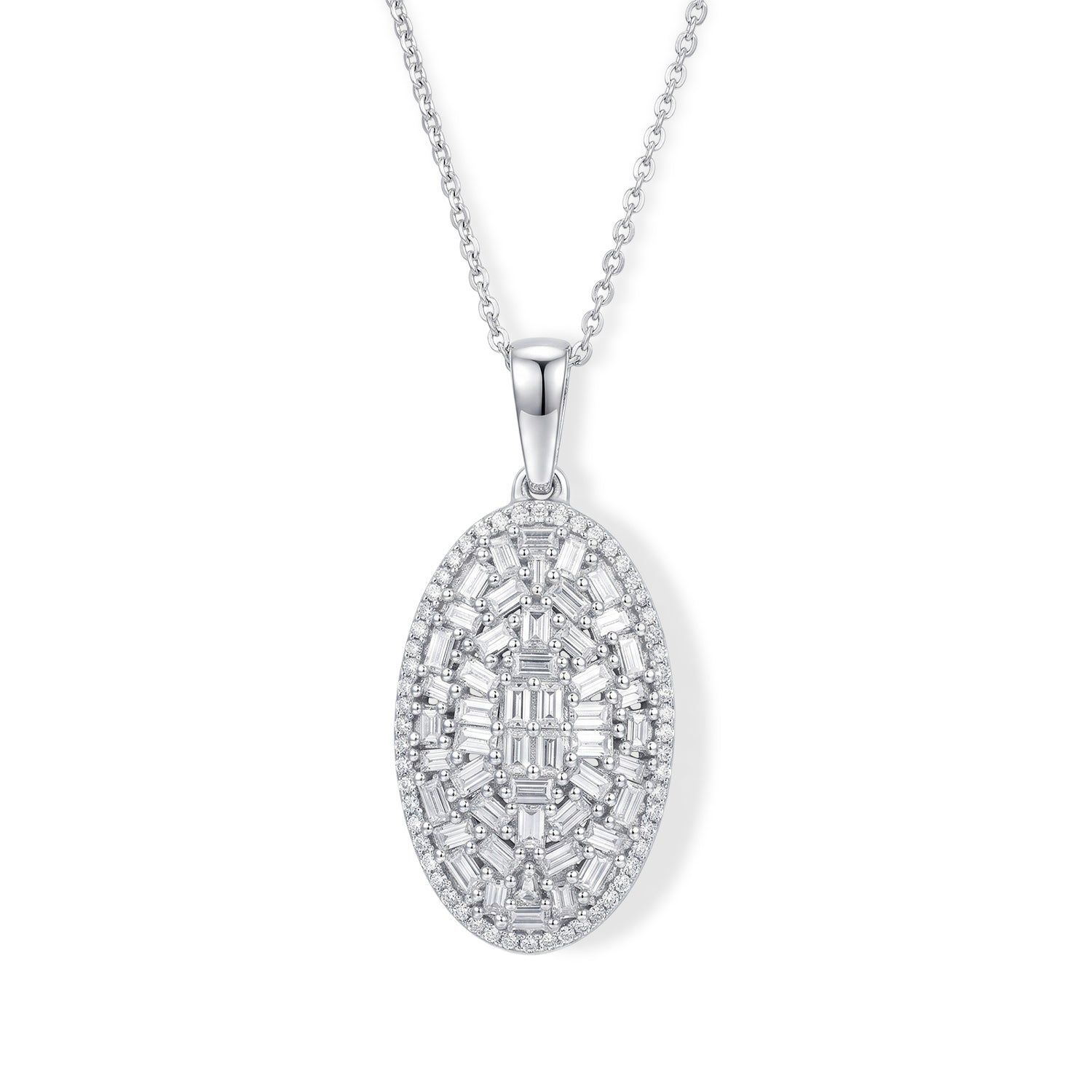 LUXURIANT SGL zertifizierter SI-GH Labor Diamant Cluster Halo Anhänger mit 50cm Kette, 925 Silber rhodiniert - 1,01 ct.
