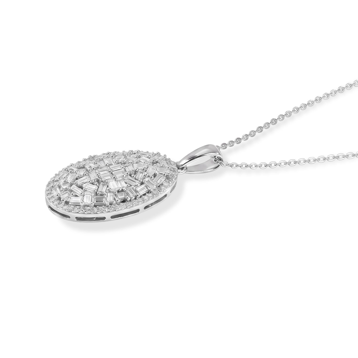 LUXURIANT SGL zertifizierter SI-GH Labor Diamant Cluster Halo Anhänger mit 50cm Kette, 925 Silber rhodiniert - 1,01 ct.