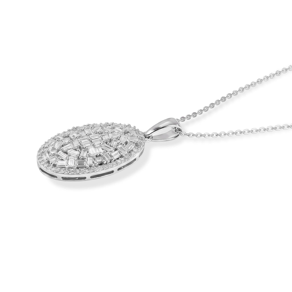 LUXURIANT SGL zertifizierter SI-GH Labor Diamant Cluster Halo Anhänger mit 50cm Kette, 925 Silber rhodiniert - 1,01 ct.
