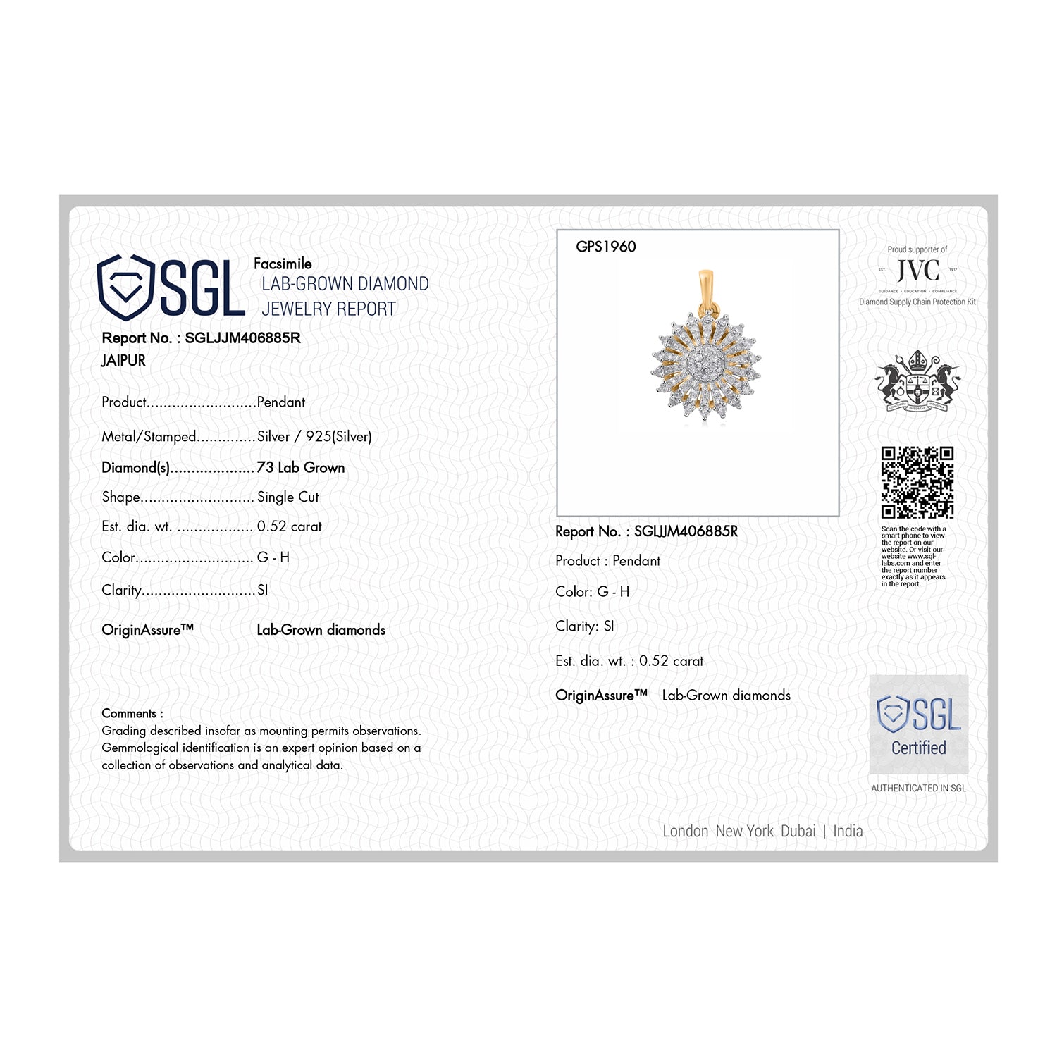 LUXURIANT DIAMOND - Lab Grown Diamant SGL zertifiziert SI-GH Schmuckset ca. 50 cm 925 Silber 750 Gelbgold vermeil ca. 0,53 ct.