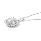 D'Joy AA Weiße Mabe Perle (16 mm), Moissanit Schmuckset ca. 50 cm 925 Silber Rhodiniert