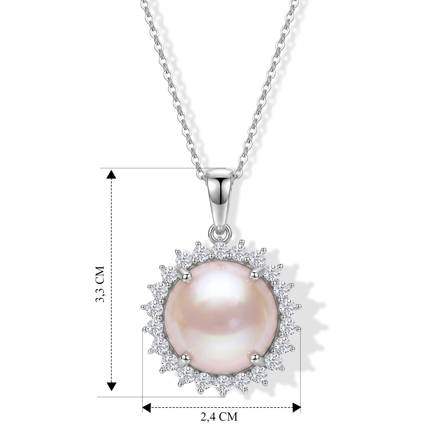 D'Joy AA Weiße Mabe Perle (16 mm), Moissanit Schmuckset ca. 50 cm 925 Silber Rhodiniert