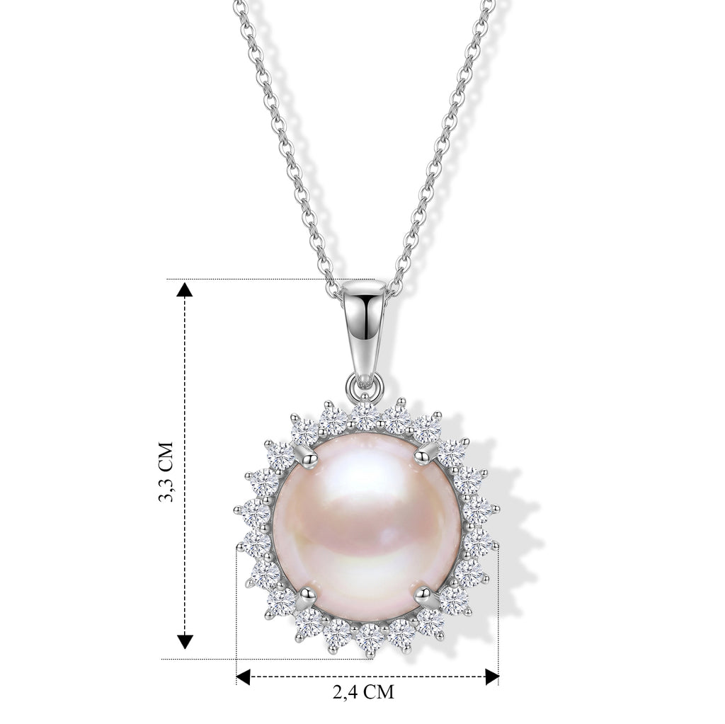 D'Joy AA Weiße Mabe Perle (16 mm), Moissanit Schmuckset ca. 50 cm 925 Silber Rhodiniert